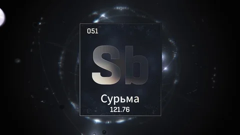 Antimony as Element 51 of the Periodic Table 3D animation on silver background Stock Footage 126448713