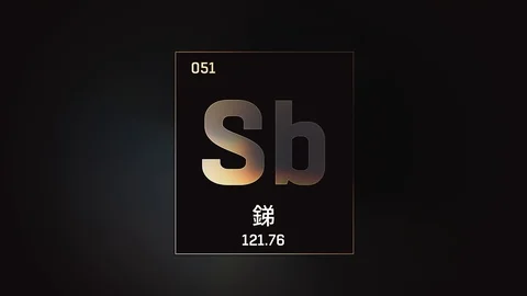 Antimony as Element 51 of the Periodic Table 3D animation on grey background Stock Footage 126456767