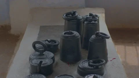 Antique 5 kg, pound old weight in museume india Stock Footage 222034427