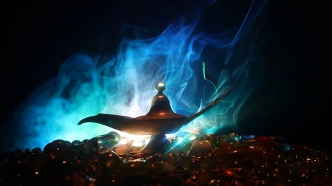 Antique Aladdin arabian nights genie style oil lamp Stock Footage