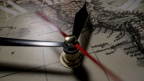 Antique alarm clock with world map running time lapse 4k  Stock Footage 130807634