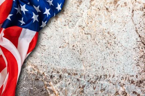 Antique America flag waving pattern background in red blue color concept for USA Foto stock