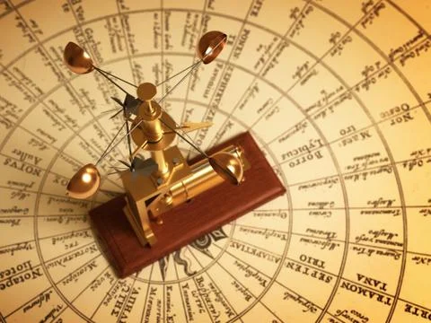 Antique Anemometer On Map Of The Winds Illustrazione stock