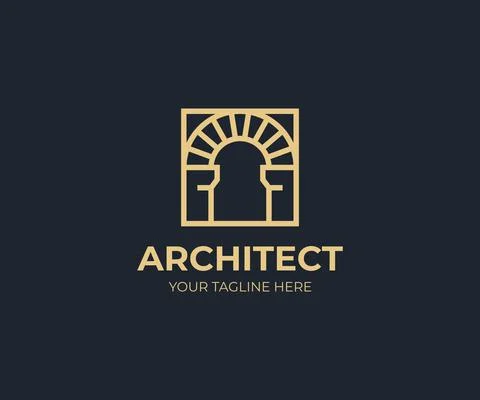 Antique arch in a square logo design. Vintage arch vector. Arched construction Stock Illustration