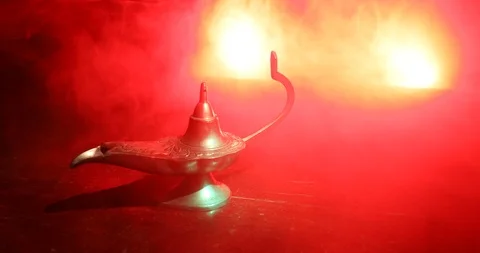 Antique artisanal Aladdin Arabian nights genie style oil lamp Stock Footage