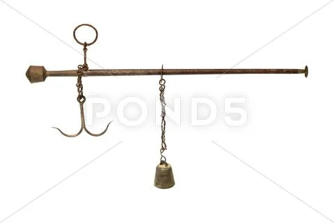 Antique asian steelyard isolated on white Stock Photos