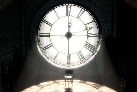 Antique Backlit Clock And Empty Chair Stock Illustration