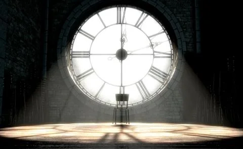 Antique Backlit Clock And Empty Chair Stock Illustration