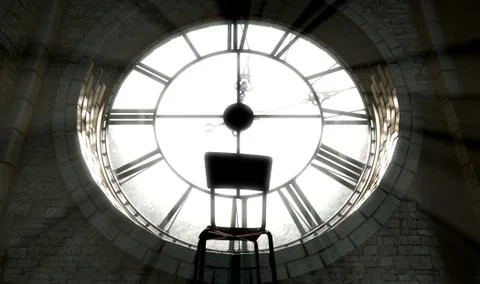 Antique Backlit Clock And Empty Chair Stock Illustration