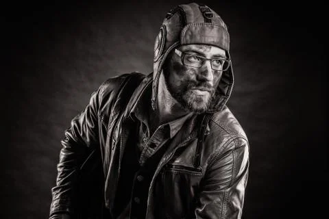 Antique bearded pilot Stock Photos