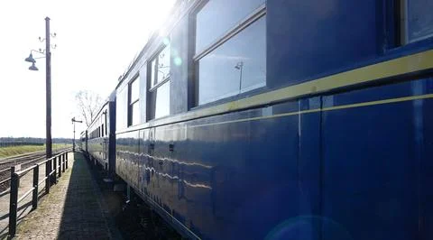 Antique blue train Stock Photos