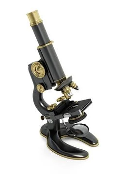 Antique brass and iron microscope isolated on white background. 3D illustrati Stock Illustration