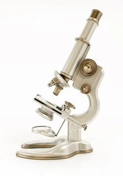 Antique brass and iron microscope isolated on white background. 3D illustrati Stock Illustration