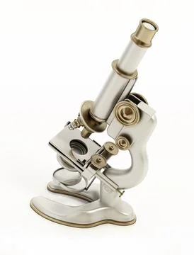 Antique brass and iron microscope isolated on white background. 3D illustrati Stock Illustration