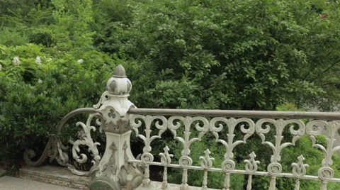 Antique Bridge Railing in Cental Park, New York City , Ornate , Medium Pan Stock Footage 52142092
