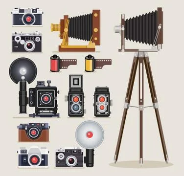 Antique camera flat icons. Vector illustration. Stock Illustration