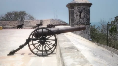 Antique cannons in fort Stock Footage 38196207