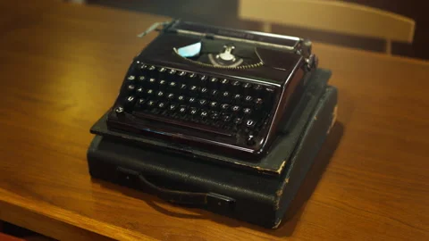 Antique cast iron typewriter with mechanical keyboard Stock Footage 330192797