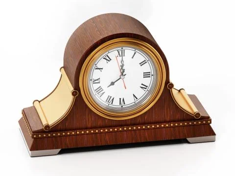 Antique chimney clock isolated on white background. 3D illustration Stock Illustration