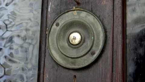 Antique circular push door bell; closeup Stock Footage 273964124