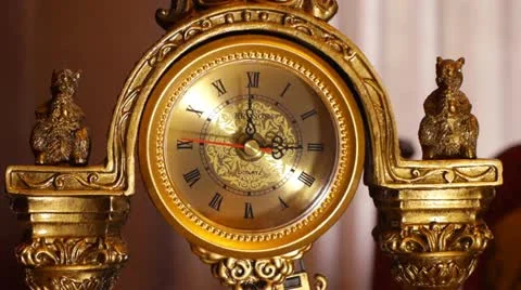 Antique clock  3:00 Stock Footage 20589493