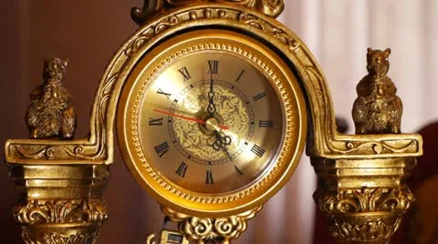 Antique clock  5:00 Stock Footage 20589452