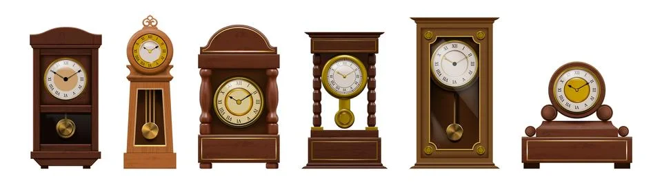 Antique clock. Ancient pendulum watch. Vintage timer arrow or retro wall art Stock Illustration