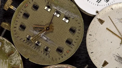Antique clock dial close-up. Vintage pocket watch. Stock Footage 74562439