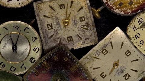 Antique clock dial close-up. Vintage pocket watch. Видео 74794524