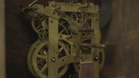 Antique clock gears close up side view Stock Footage 341636862