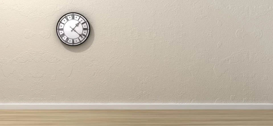 Antique clock hanging in empty room Stock Illustration