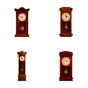 Antique clock isolated cartoon set icon. Old watch with pendulum Stock Illustration