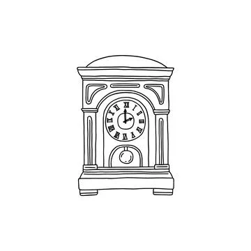 Antique clock with pendulum in hand drawn doodle style, vector illustration Illustrazione stock