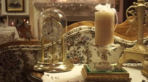 Antique Clock in a victorian setting Stock Footage 64304566