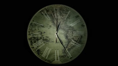 Antique clock with world map running time lapse 4k  Stock Footage 130607952