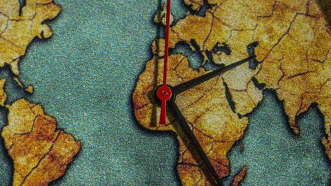 Antique clock with world map running time lapse 4k  Stock Footage 130737053