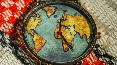 Antique clock with world map running time lapse 4k  Stock Footage 130759649