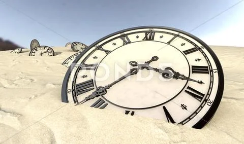 Antique clocks in desert sand closeup Stock Illustration