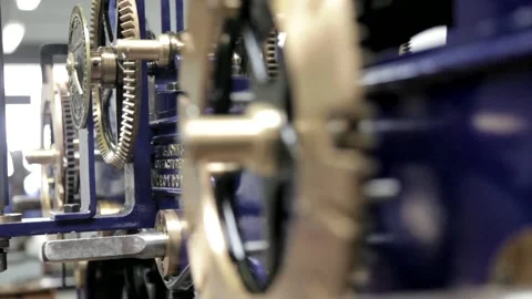 Antique Clockwork Mechanism with Rotating Brass Gears Stock Footage 345754719