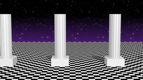 Antique column pillars and checkered floor animation. retro vaporwave style Stock Footage 159624947