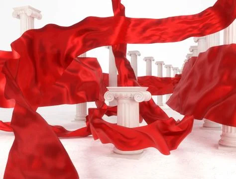 Antique columns of red cloth insert logo ancient Greece, the Romans Julius Caesa 스톡 일러스트