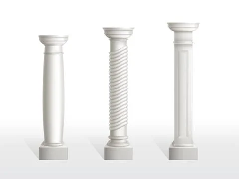 Antique columns set isolated on white background. Illustrazione stock