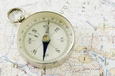 Antique Compass and Prospecting Map Stock Photos