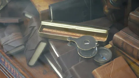 Antique compass and ruler Stock-Footage 39987346