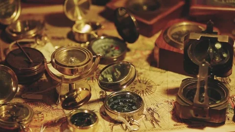 Antique compass Stock Footage 81097431