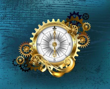 Antique compass with gears Иллюстрация