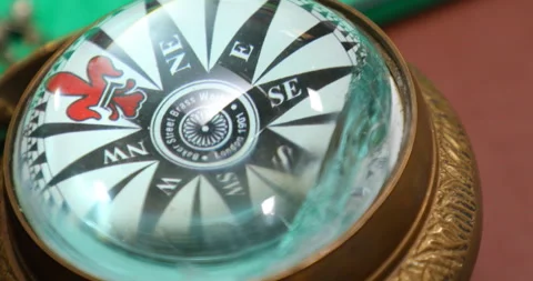 Antique compass on office table Stock Footage 283280358