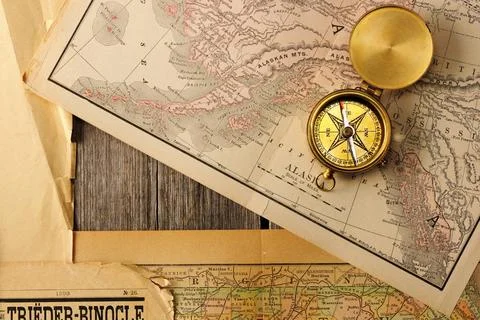 Antique compass over old map Antique brass compass over old map Copyright:... 스톡 사진