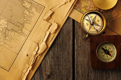 Antique compass over old map Antique brass compass over old map Copyright:... 스톡 사진