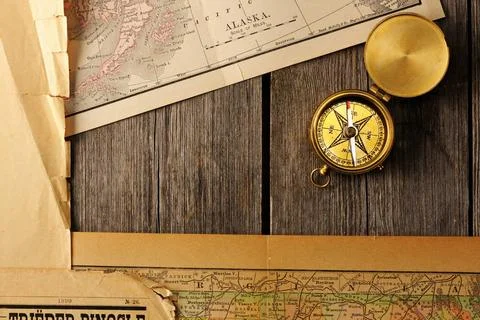 Antique compass over old map Antique brass compass over old map Copyright:... 스톡 사진